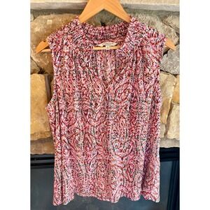 Liverpool Los Angeles Pink Multicolor Abstract Smocked Neck Sleeveless Blouse M